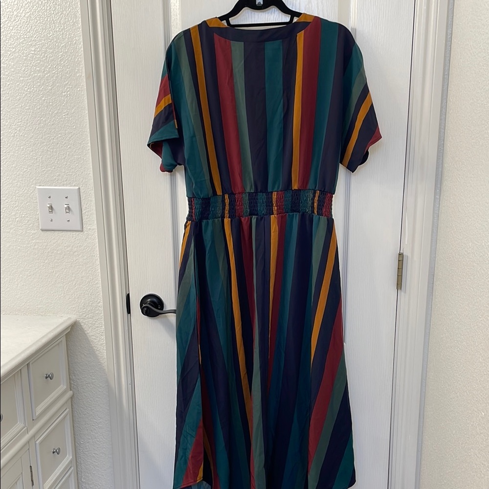 BloomChic Green and Blue Asymmetrical  Wrap Sundress - Picture 6 of 8